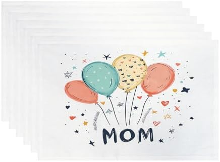 Batmerry Balloons Stars Mom Linen Placemats Set of 6, Happy Mother's Day Washable Table Mats for Kitchen Table Thickened Heat Insulation Dining Set Indoor Outdoor 12X18 in