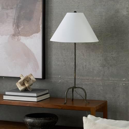 Nourison Home 28" Black Wrought Iron Heritage Metal Slim Tripod Table Lamp for Living Room, Bedroom, Bedside, Reading