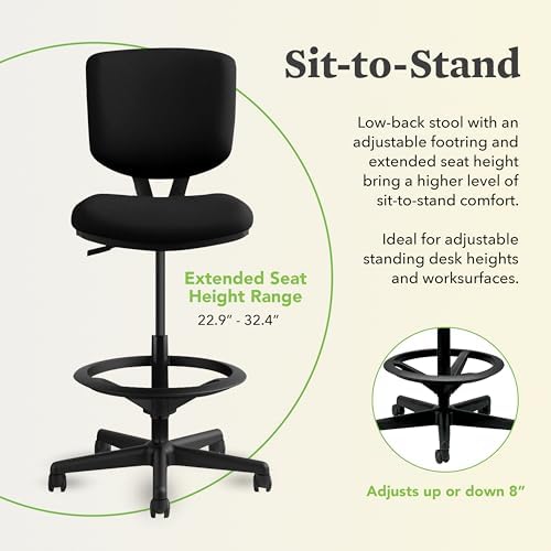 HON Volt Ergonomic Office Stool, Armless, Office Desk Computer Chair, Black