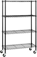 Amazon Basics 4-Shelf Heavy Duty Garage Shelving Storage Unit on 3" Wheel Casters, Adjustable Metal Wire Rack with Leveling Feet, 36" x 14" x 57.75", Black