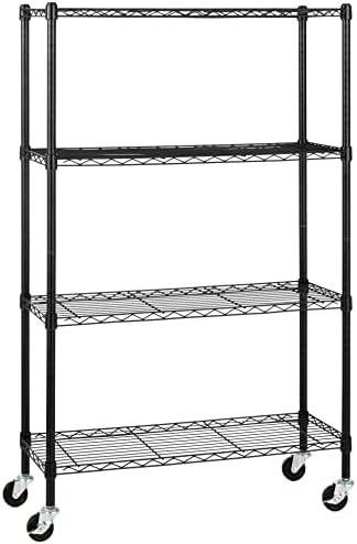 Amazon Basics 4-Shelf Heavy Duty Garage Shelving Storage Unit on 3" Wheel Casters, Adjustable Metal Wire Rack with Leveling Feet, 36" x 14" x 57.75", Black
