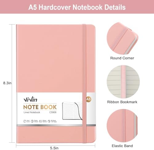 ViVin 24 Pack A5 Hardcover Lined Notebook,192 pg College Ruled 5.5x8.3