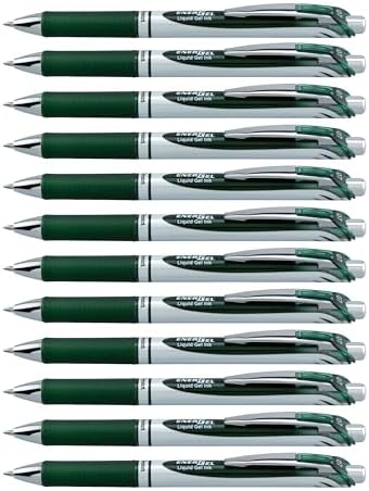 Pentel EnerGel RTX Retractable Liquid Gel Ink Pen, (0.7mm) Medium line, Forest Green Ink, Box of 12 Pens (BL77-D3)