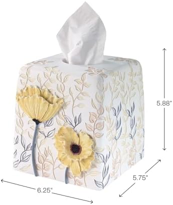Avanti Linens - Tissue Box Cover, Guest Bathroom Essentials, Countertop Accessories, Floral Home Decor (Marielle Collection)