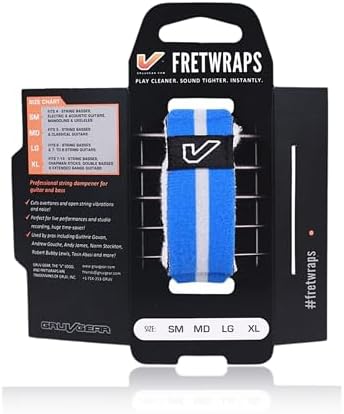 Gruv Gear Fret Wrap & Guitar Mute, Fretwrap for Acoustic, Electric & Bass | String Dampener Recording, Tapping & Practice Accessory (1 Pack, Large Blue/White, Fits 6 String Bass, 8 String Guitar)