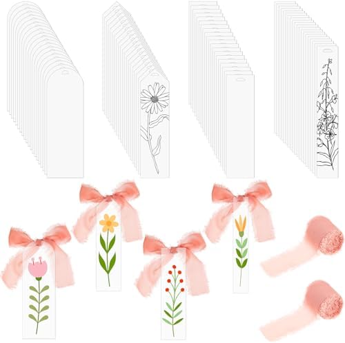 Yeaqee 100 Pcs Clear Acrylic Bookmark Blanks with Ribbon