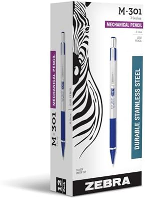Zebra Pen STEEL M-301 Blue Grip Mechanical Pencil, 0.5mm Fine Point, 12-Pk
