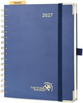 POPRUN 2027 Planner Daily Weekly and Monthly Calendar with Hourly Schedule(Medium Size 8.5'' x 6.25'' Wire-Bound Hard Cover) - Agenda 2027 (Jan.2027-Dec.2027), Monthly Tabs - Navy Blue