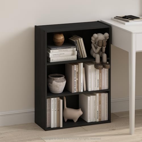 Furinno Simple Book Shelf, 3-Tier Bookshelf, Storage Shelves Bookcase, 9.7 x 23.7 x 31.5, for Living Room, Bedroom, Home Office, Americano