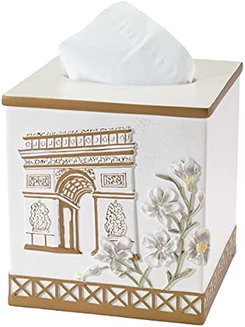 Avanti Linens - Tissue Box Cover, Hand Painted Resin, Countertop Accessories, Chic Bathroom Decor (Paris Botanique Collection)