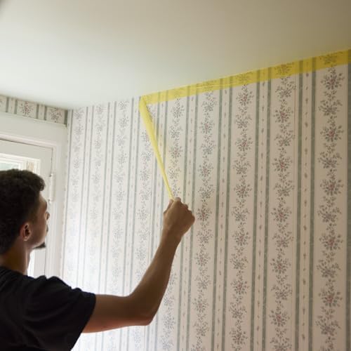 FrogTape Delicate Surface Painters Tape with PAINTBLOCK, 1.5 in Wide (1.41 in x 60 yd), Low Adhesion, Painting Tape Ideal for Freshly Painted Walls, Trim & Surfaces, Yellow, 4 Rolls (240662)