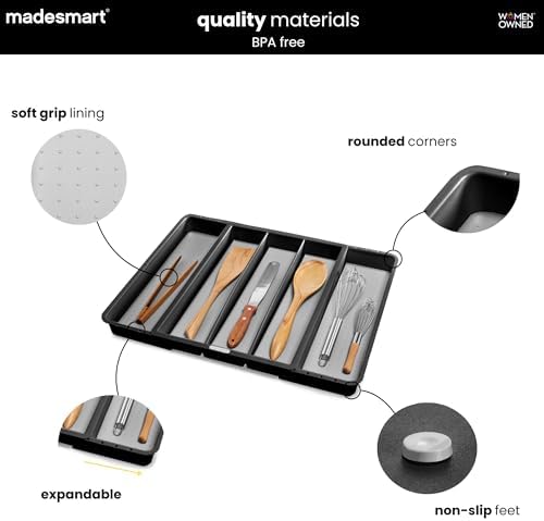 madesmart Classic Expandable Compartment Utensil Tray, Granite