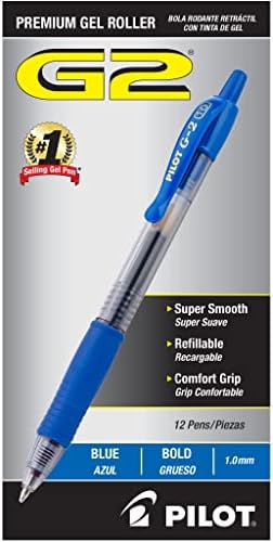 PILOT G2 Premium Gel Roller Pens, Blue Ink Pens Bold Point, 12 Count (Pack of 12)