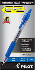 PILOT G2 Premium Gel Roller Pens, Blue Ink Pens Bold Point, 12 Count (Pack of 12)