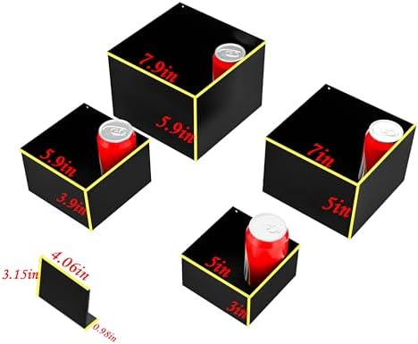 Metal Buffet Risers,4PCS Food Risers for Buffet Table 5in to 8in Display Stand with Mini Acrylic Signs for Catering Dessert Collectibles Jewelry Figures Show Matte Black Cube Boxes Nesting Risers with Hollow Bottoms