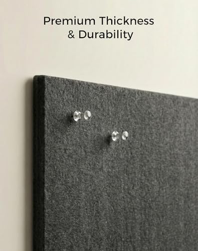 Aothia Felt Bulletin Board Tiles, 12-Pack 48"x36" Large Pin Board for Wall, Modern Cork Board Alternative for Notes, Photos, Memo & Office Organization, 70 Adhesive Tabs & 40 Push Pins, Charcoal Gray