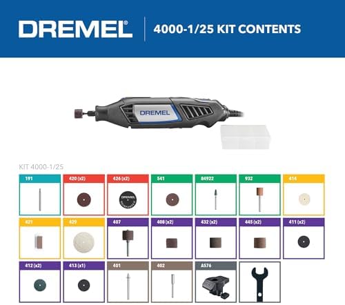 Dremel 4000-1/25 Variable Speed Rotary Tool Kit- Engraver, Polisher, and Sander- Perfect for Cutting, Detail Sanding, Engraving, Wood Carving, and Polising- 1 Attachment & 25 Accessories
