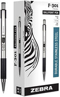Zebra Pen F-301 Retractable Ballpoint Pen, Black Ink, 0.7mm, 6 Pks 72 ttl