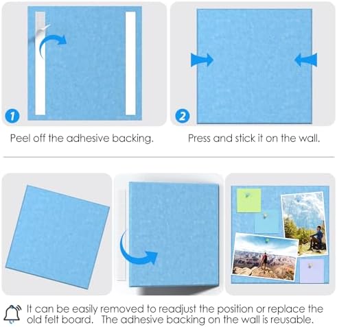 MaxGear Felt Bulletin Board 36" x 24", 6 Pack Blue Felt Wall Tile Push Pin
