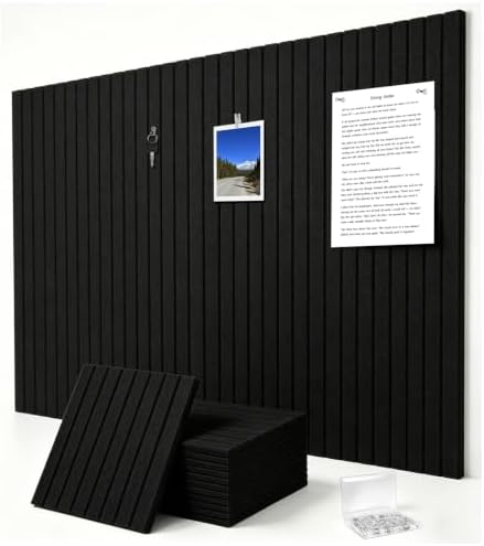 0.47" Thick Felt Pin Board 48"x36" Large Cork Board Alternative 12 Pack 11.81"x11.81"Felt Bulletin Board Wall Tiles Notice Board with 60 Pushpins for Home Office School(Fine-Black)
