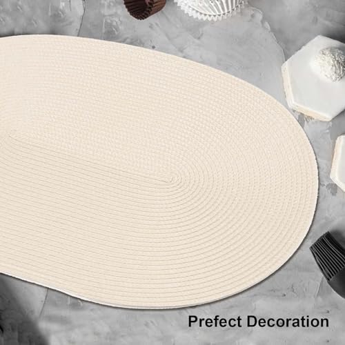 AHHFSMEI Placemats Set of 8 for Dining Table Washable Woven Non-Slip 18x12 inches Placemat Heat-Resistant Durable Table Mats for Dining Table Easy to Clean (Oval Beige, 8)