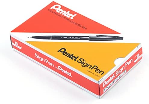 Pentel Sign Pen Fiber-Tipped Pen, Red Ink, Box of 12 (S520-B)
