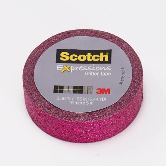 Scotch Expressions Glitter Washi Tape, Arts and Crafts Tape, .59 in x 196 in, Hot Pink Glitter, 6 Rolls
