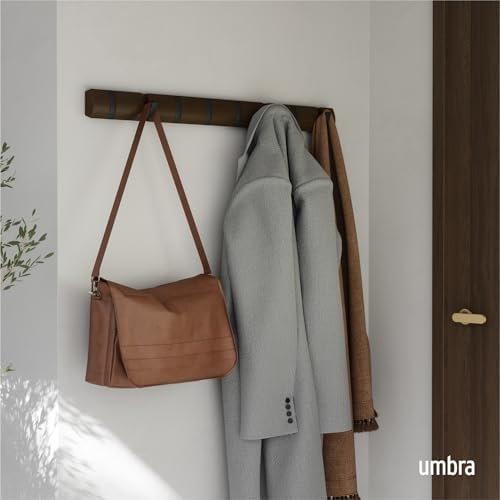 Umbra Flip Coat Rack, Wall Mount 8-Hook, Space Saving, Walnut/Black