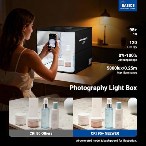 NEEWER Basics Bi Color Photo Studio Light Box, 12"x12"x12" Folding, LB30B