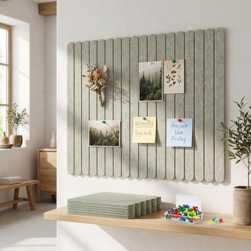 Yookeer Large Scalloped Felt Bulletin Board 36'' x 24'' Cork Board Alternative for Office Wall Decor 6 Pack with 25 Safe Removable Adhesive Tabs Push Pin, Felt Pin Boards for Home Office(Green)