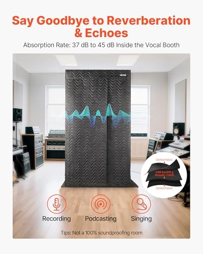 VEVOR Portable Vocal Booth 6.56 ft Pro-Grade Echo-Free Recording Booth