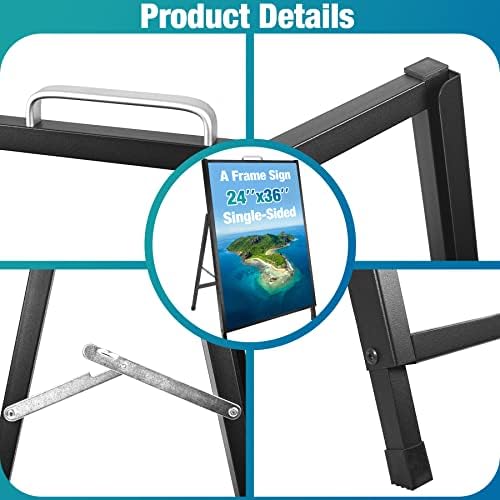 24 x 36 Inch A Frame Sign Portable Single-Sided Folding Sandwich Board with Carry Handle Heavy Duty Slide-in Sidewalk Signboard for Outdoor Street Advertising Poster