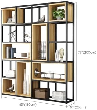 Wood Industrial Cube Bookcase with Shelves & Open Back Iron Bookshelf Floor Steel & Wood Shelf Multi-Layer Shelf Storage Rack Office Partition Display Rack Natural 63" L x 9.8" W x 78.7" H