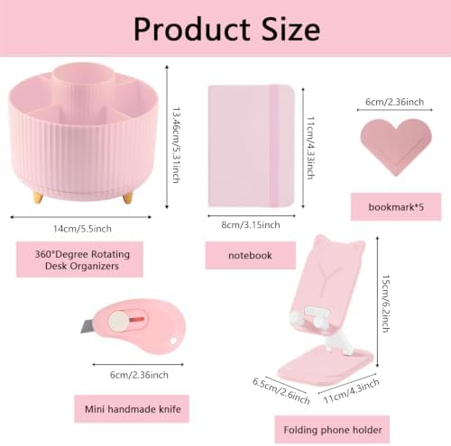 Office Supplies,Pink Desk Accessories,Desk Organizer,Stapler,Tape Dispenser,Folding Phone Stand,Scissors,Notebook,Staple Remover,Staples,Clear Tape,Sticky Notes,Clips,Cool Pen,Bookmark,Ect.22pcs