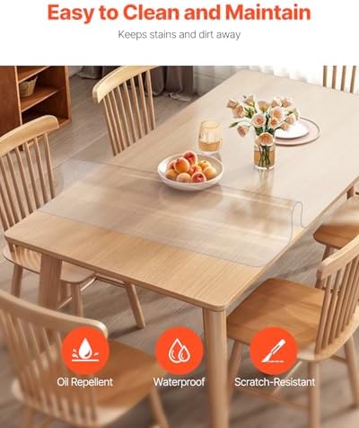 VEVOR Clear Table Cover Protector, 18" x 36" Customizable Plastic Desk Protector, 1.5 mm Thick Clear PVC Cover, Waterproof Desktop Guard for Writing, Coffee, Dining Room Desk