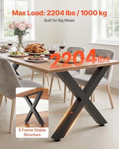 VEVOR Table Legs, 29.5" H x 31.1" W Steel Furniture Legs, Modular Design, Easy Assembly, 2204 lbs Max Load Heavy Duty, for Home Office Desk, Coffee Dinner Bar Tables, Workbench,2 PCS, X Frame, Black