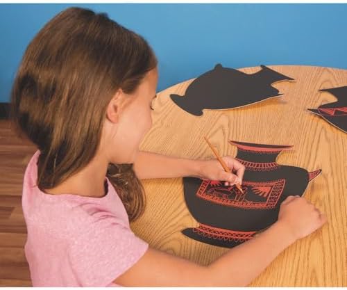 Greek Pottery Scratch Art Craft Kit (Pack of 24) | Measuring an 14 inches high, 12 inches wide at the handles, Life-sized vessels, Large Vessel Design, Knowledge about black
