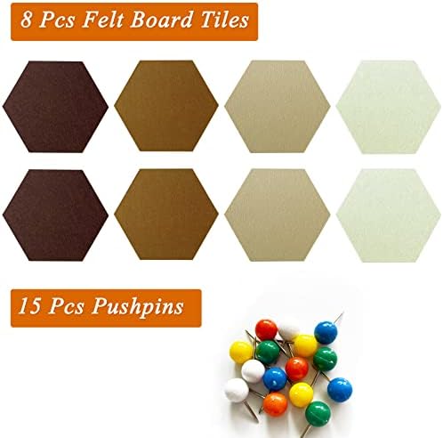 8 Pcs Hexagon Felt Cork Bulletin Board Tiles, Self Adhesive DIY Bulletin Board Pin Board for Office School Home Wall Decor Memos Photos Display (Gradual Brown)