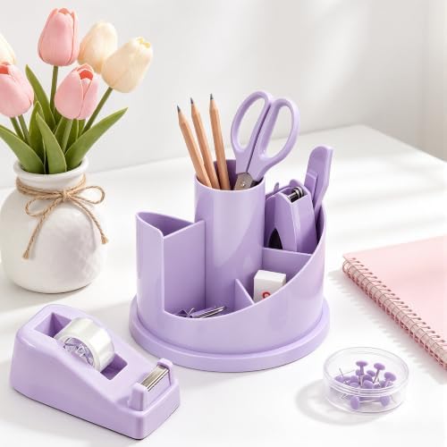 deli Office Supplies Set, Desk Accessory Organizer Kit, Purple