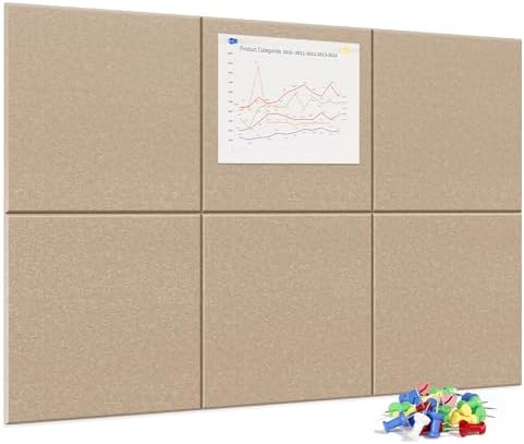 Neatsure Large Cork Board for Wall, 36" x 24" Bulletin Board with Pushpins, 6 Panels Felt Tiles Tack Push Pin Board for Office, Tan