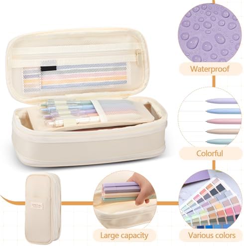 135 Pcs Book Annotation Kit with Pencil Case, 12 Pastel Highlighters, 11 Gel Pens, Fine Marker, 300 Transparent Sticky Notes, 2640 Index Tabs, Bible Study Supplies Kit(Classic,Beige)