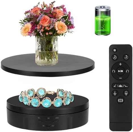 2 in 1 Motorized Rotating Display Stand with 5.74 /8.66 inch Replacement Cover, Remote Control 360 Degree Electric Turntable Display Stand Max 22lbs Load Auto Lazy Susan for Photography LiveStream