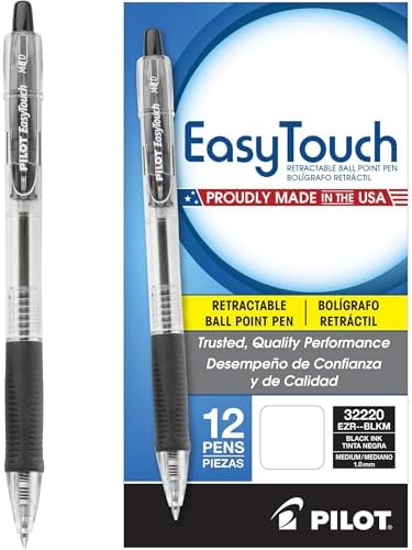 PILOT EasyTouch Ballpoint Pens, Black Ink Pens, 1.0mm, 12-Pack