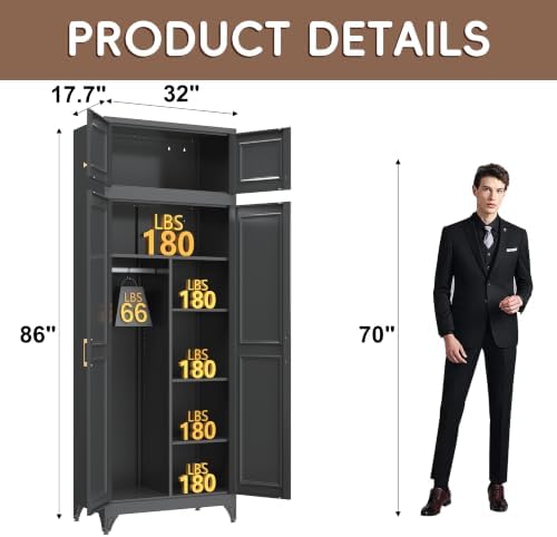 SteeLoong Armoire Wardrobe Closet,86" H Wardrobe Cabinet with Hanging Rod