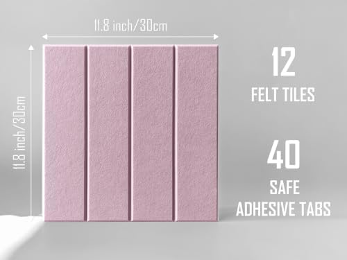 Felt Bulletin Board- Cork Board Tiles Alternative - 12 Pack Square Felt Wall Tiles with Safe Removable Adhesive Tabs - Light Pink