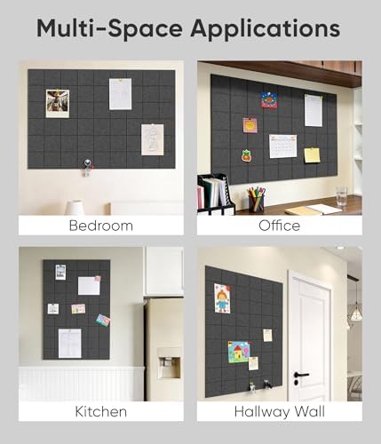 Large Cork Board for Walls 36" x 24", 6 Pack Felt Wall Tiles with Push Pins for Office Home, Pin Board Bulletin Board for Photo Pictures, Dark Gray