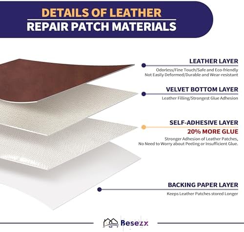Besezx Leather Repair Patch Tape Kit, Self Adhesive Leather Repair for Furniture, Couch, Sofa, Car Seats,Office Chair,Vinyl Repair Kit.30inx16in