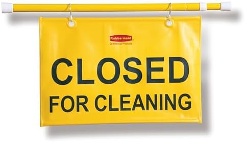 Rubbermaid Commercial Products Heavy Duty Extend-to-Fit, "Closed For Cleaning" Hanging Doorway Safety Sign for Office/Restroom/Restaurant/School/Hospital/Hotel/Motel, Yellow