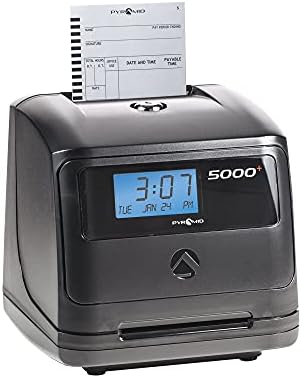 Pyramid Time Systems - Model 5000 Auto Totaling Time Clock - Black | Employee In/Out Time Tracker for Small Business, Includes 25 Time Cards, 1 Ink Ribbon Cartridge, 2 Security Keys, User Guide