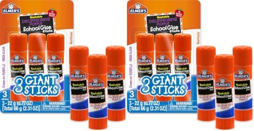 Elmer's Disappearing Purple School Glue Sticks, Washable, 22 Grams, 3 Count - Poster, Vision Board, Back to School Supplies, #1 Teacher Brand (Pack of 2)